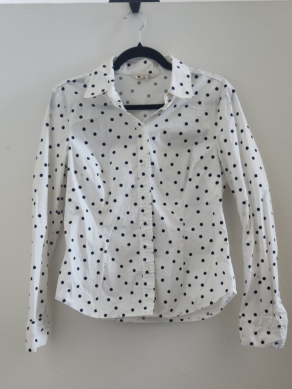 Boden White Blouse with Navy Polka Dots